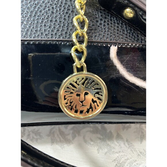 Anne Klein Leather Two-Toned Black Handbag with Gold Chain and Medallion - Picture 4 of 7